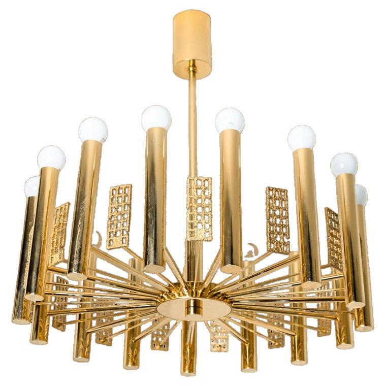 Lampadario in oro e ottone nello stile di Sciolari, 1960