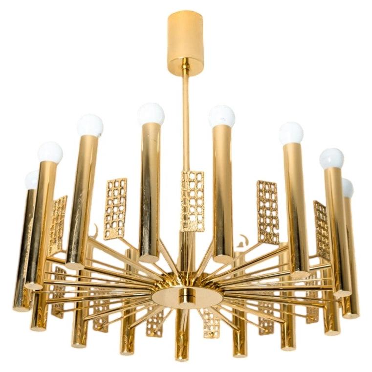 Lampadario in oro e ottone nello stile di Sciolari, 1960 in vendita