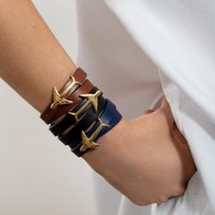 Gold and Brown Airplane leather bracelet