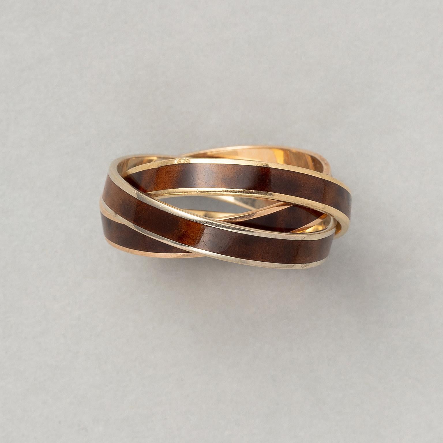Gold and Brown Enamel Trinity Ring In Good Condition In Amsterdam, NL