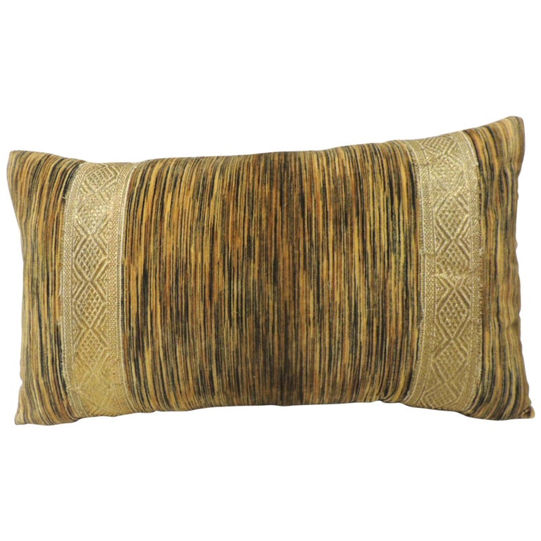 Gold and Brown Silk Velvet Bolster Handmade Pillow with ...