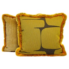 Gold and Brown Throw Pillows with Faux Fur Trim