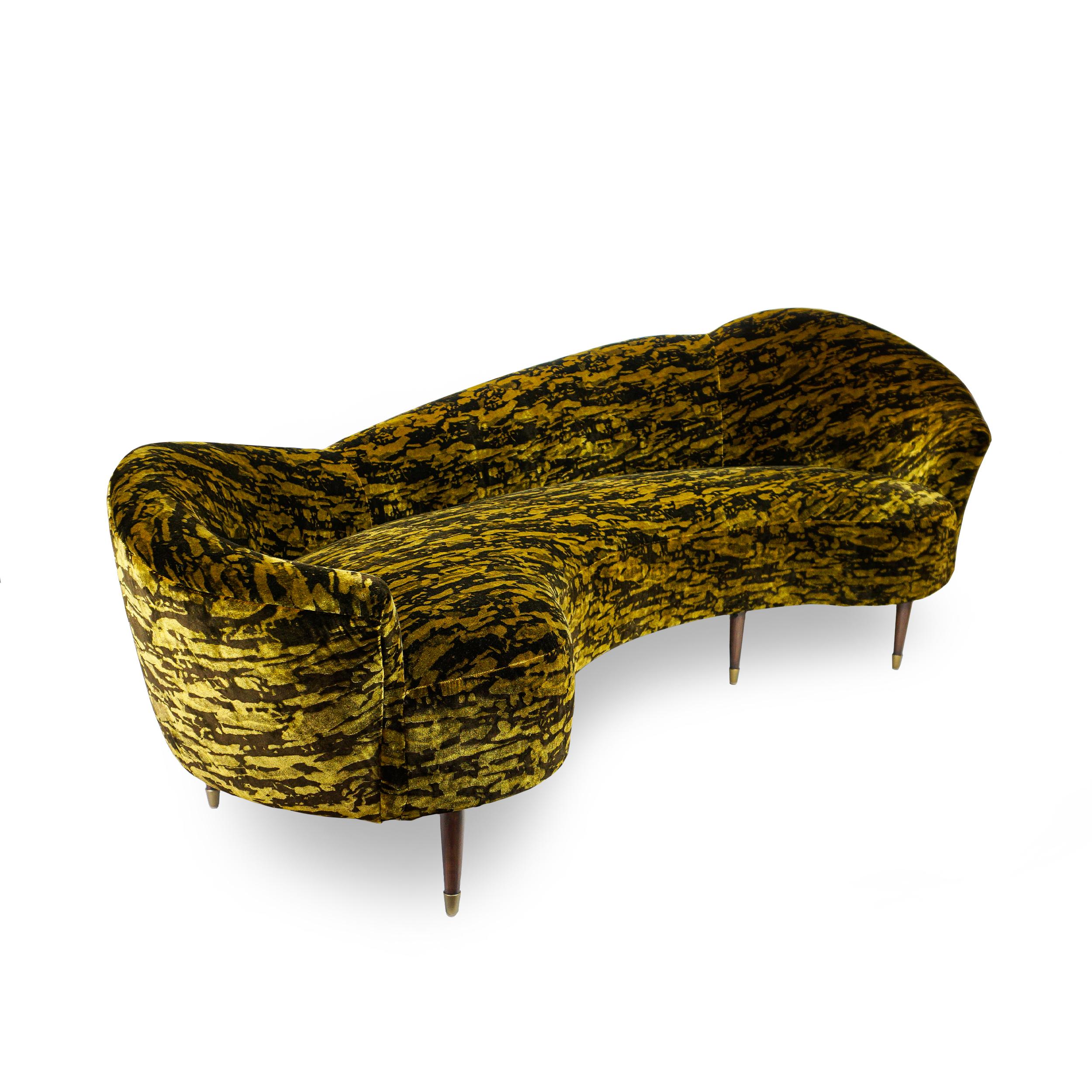 Modern Gold and Brown Velvet Sofa For Sale
