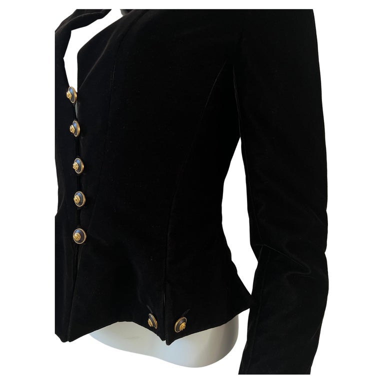 Chanel Vintage Black Velvet Gold Petal Trim Bolero Jacket S/M