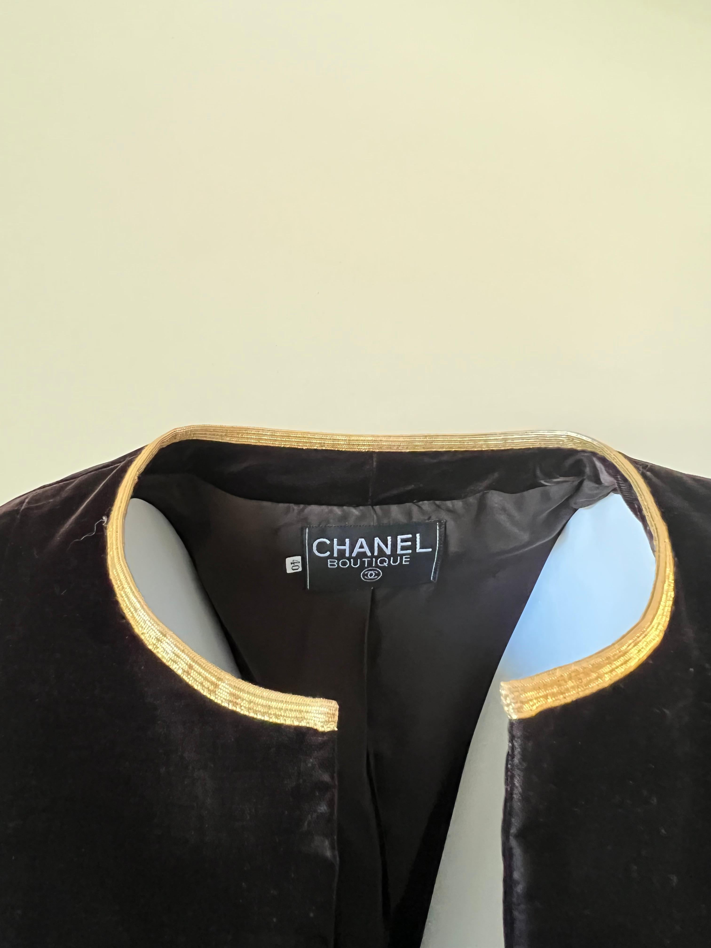 Gold and Brown Velvet Vintage Chanel Jacket For Sale 9