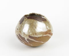 Gold and Brown Wood Fired Hand Built Bowl with Swirling Shino Glaze