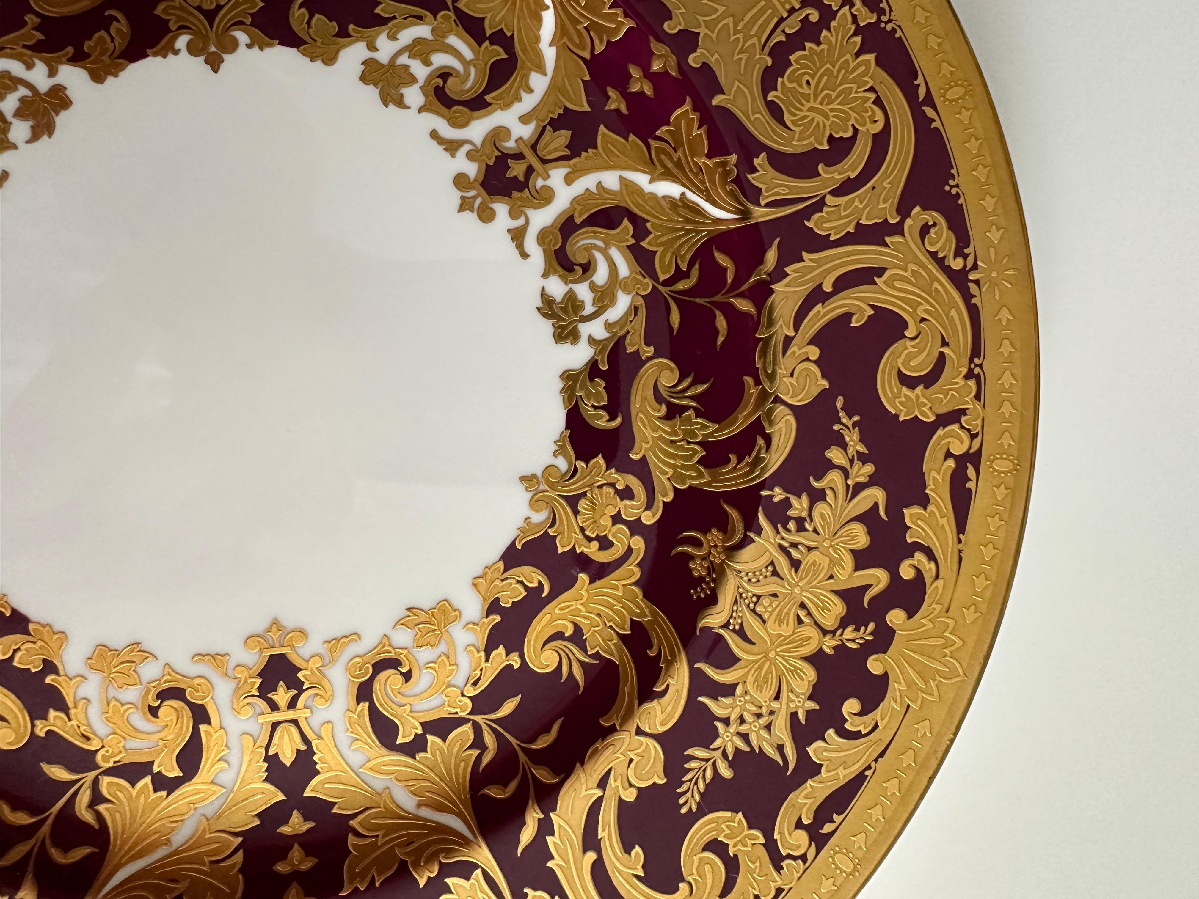 English Gold and Burgundy Ornamental Decorative Plate in Barocco Style by De Lamerie For Sale