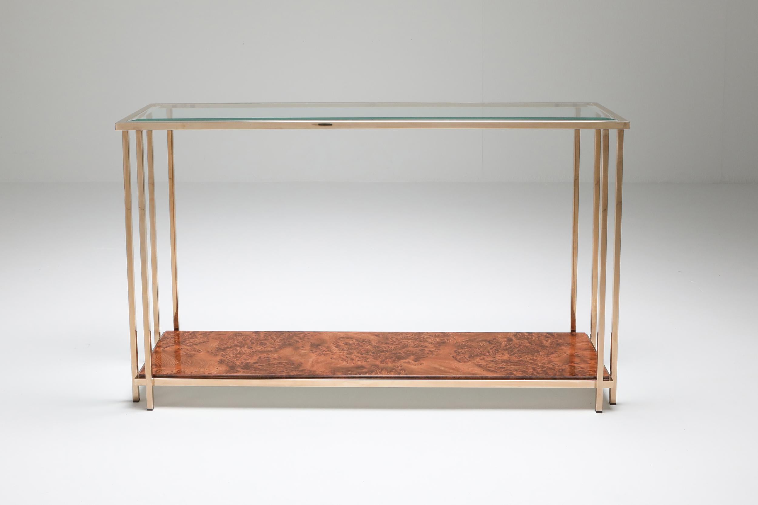 Plated Gold and Burl Console Table