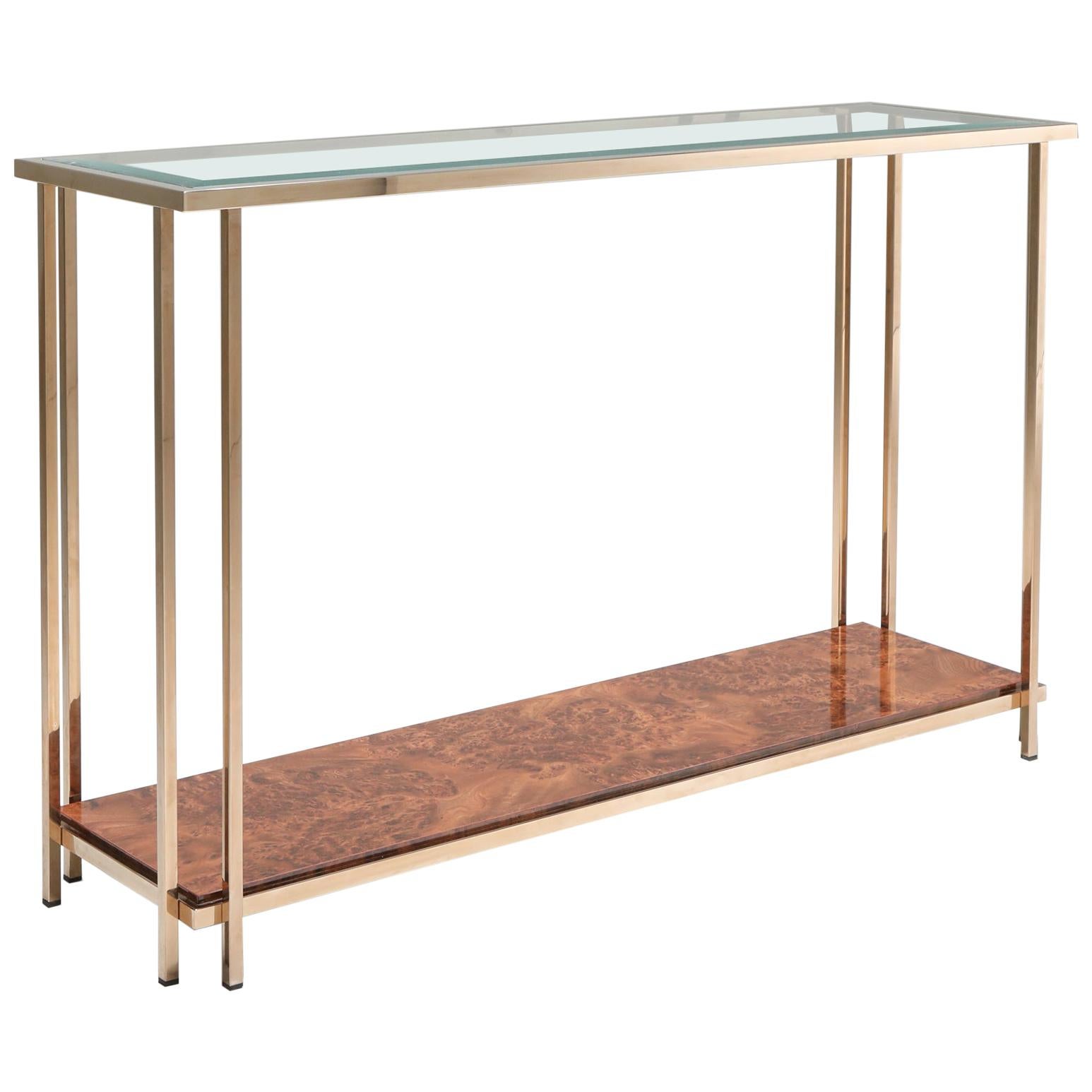 Gold and Burl Console Table