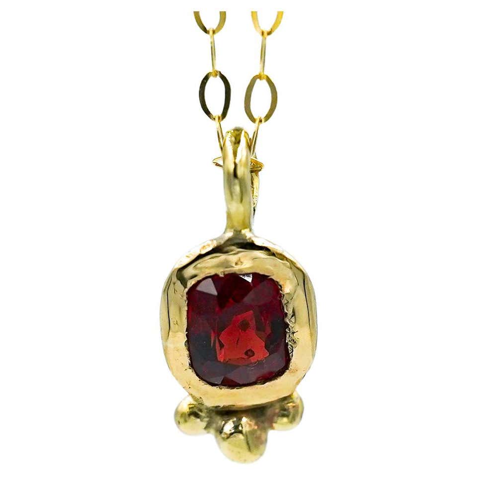 2.8 ct Emerald Ruby Flower with Diamond Pendant Embedded in 18K Yellow ...