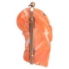 Gold and Cerasuolo Coral Carving Shoulao Pendant