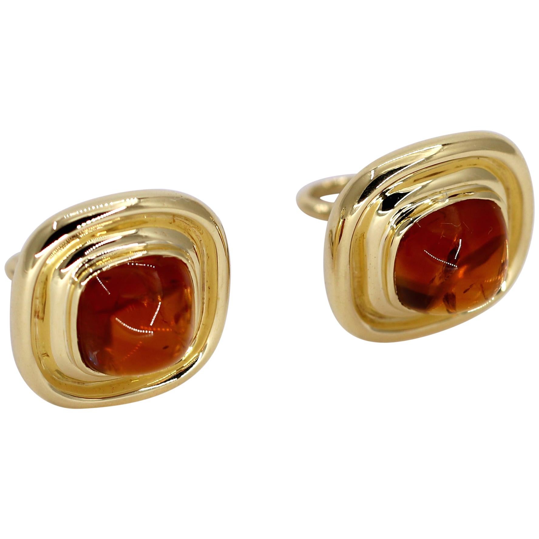 Gold and Citrine Cushion Shaped Earrings