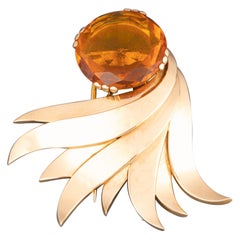 Gold and Citrine French Vintage Brooch