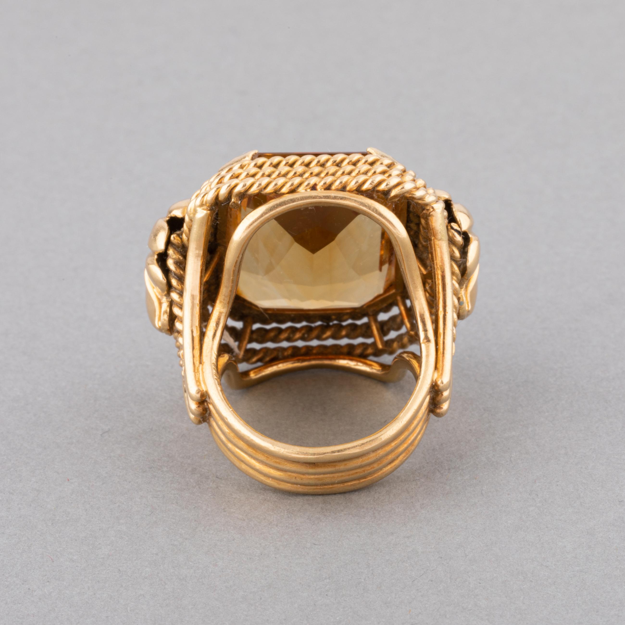 Emerald Cut Gold and Citrine French Vintage Ring