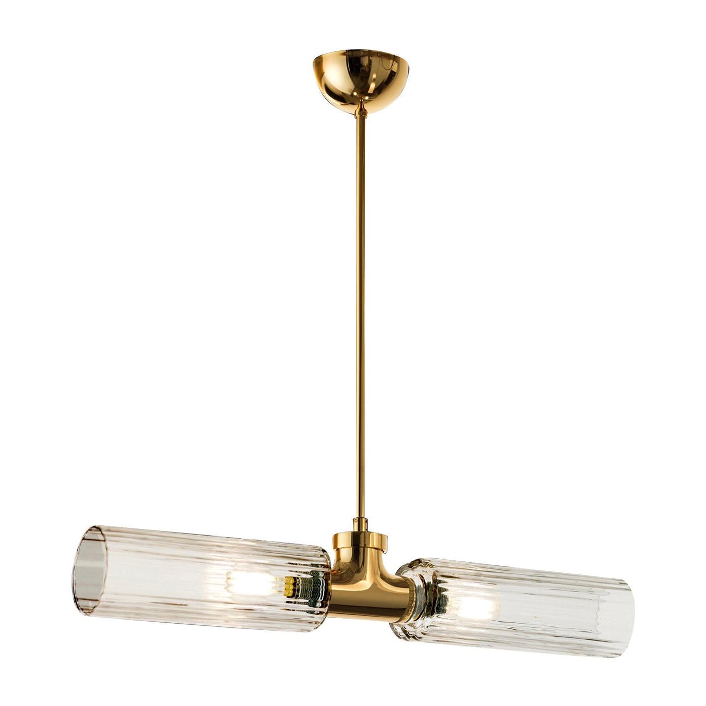 Lampe à suspension en verre doré et transparent