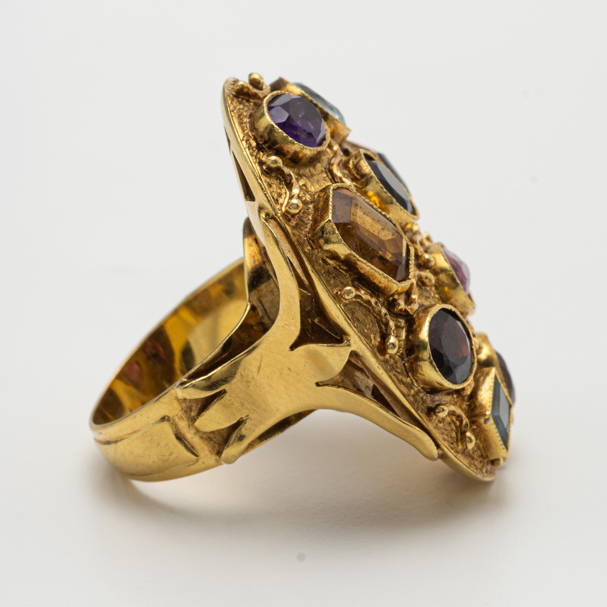 Women's or Men's Gold and Colored Stone Ring For Sale