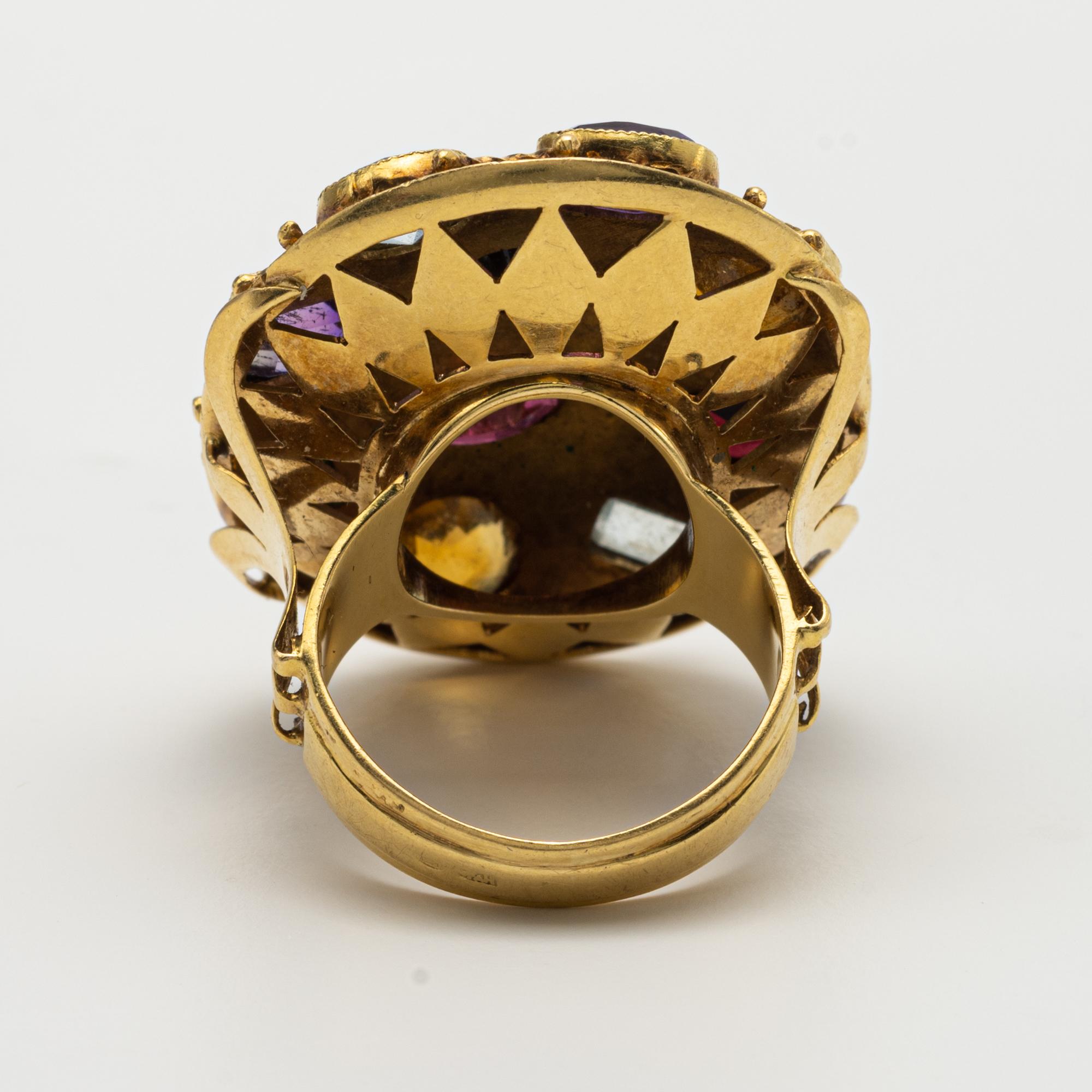 Gold and Colored Stone Ring For Sale 2