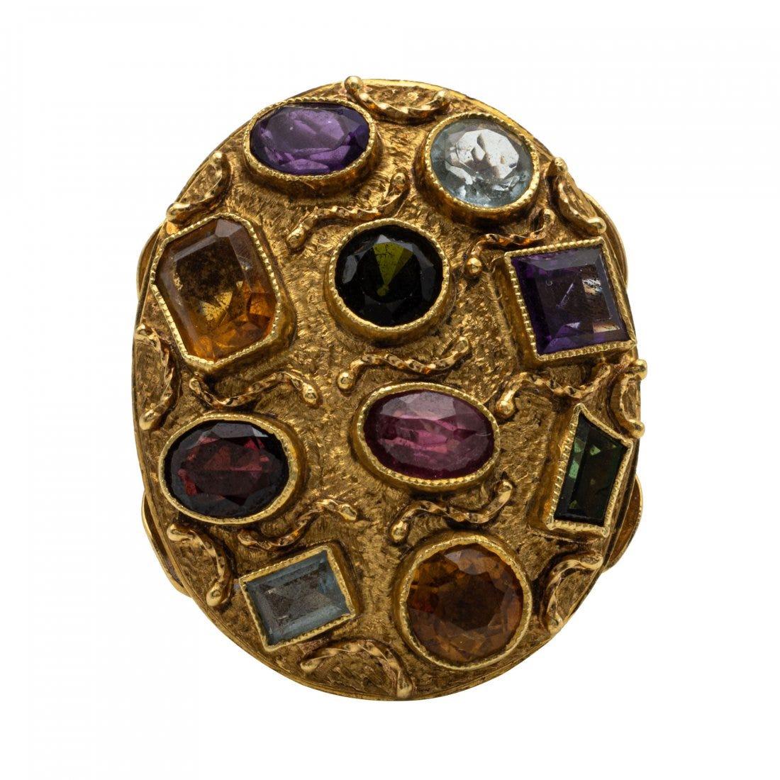 Gold and Colored Stone Ring For Sale 4
