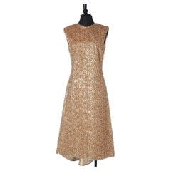 Gold and coper sleeveless lamé fringes cocktail dress Rochas 