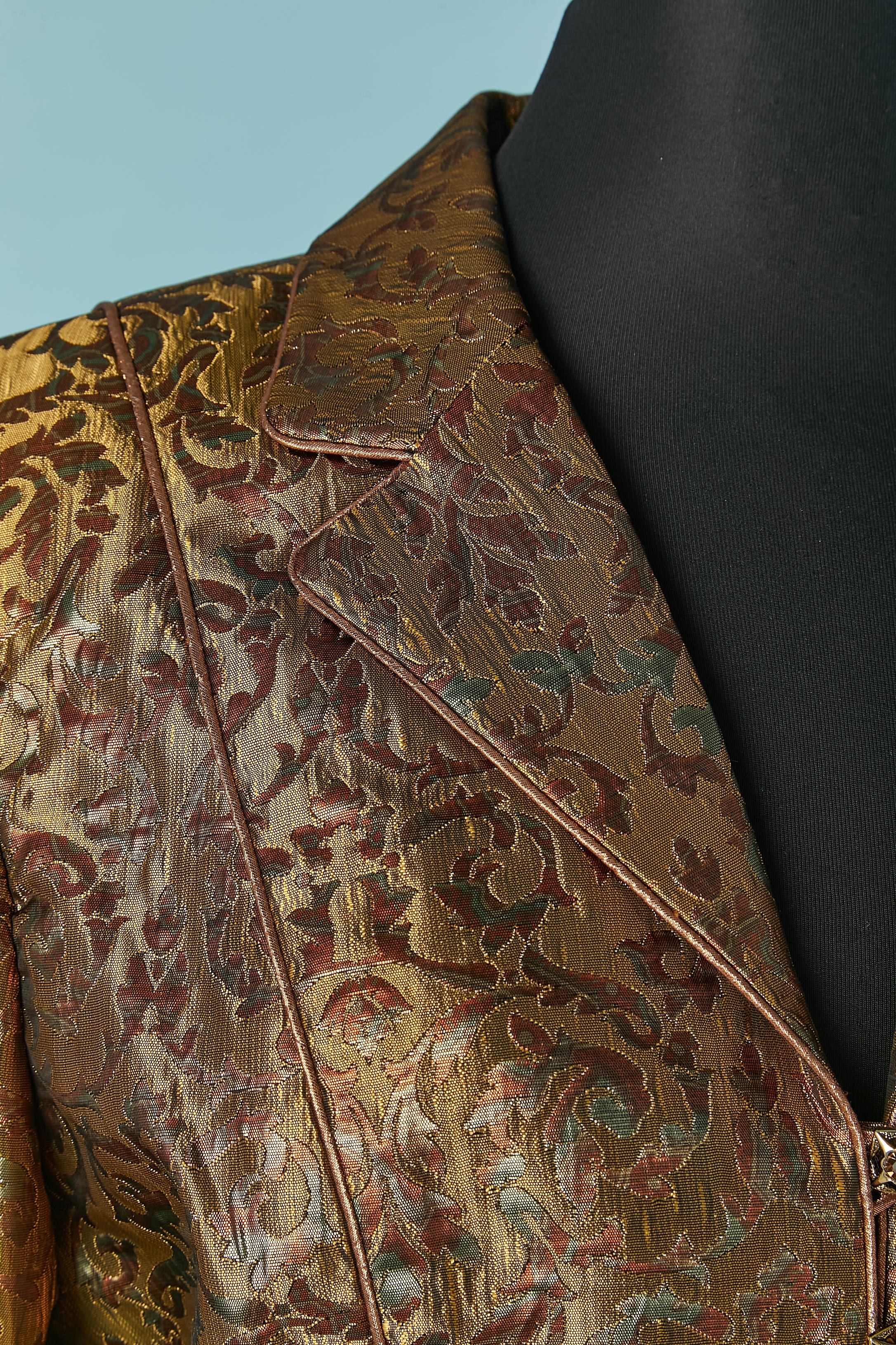 Brown Gold and copper brocade skirt suit MMCF for Neiman Marcus For Sale