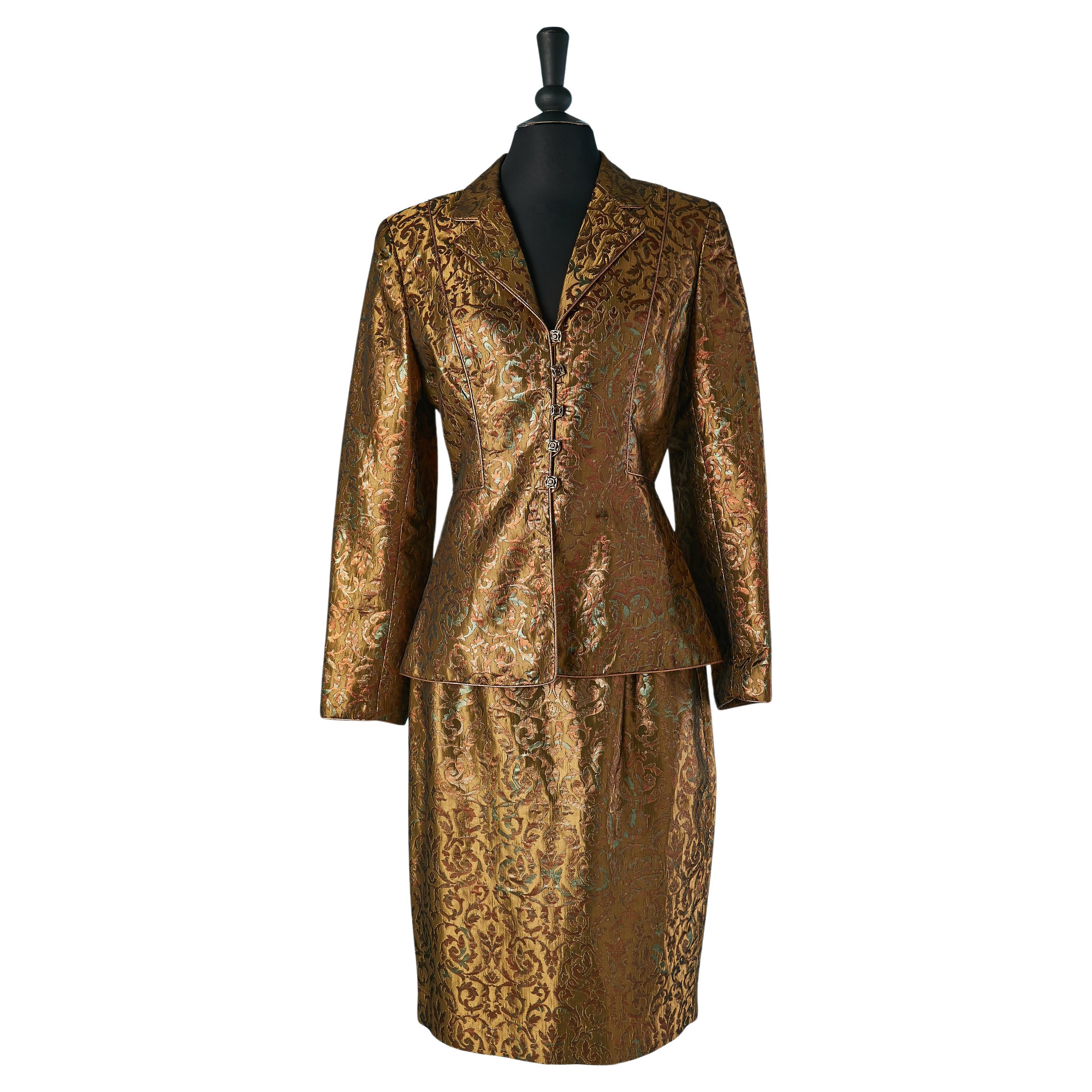 Gold and copper brocade skirt suit MMCF for Neiman Marcus For Sale