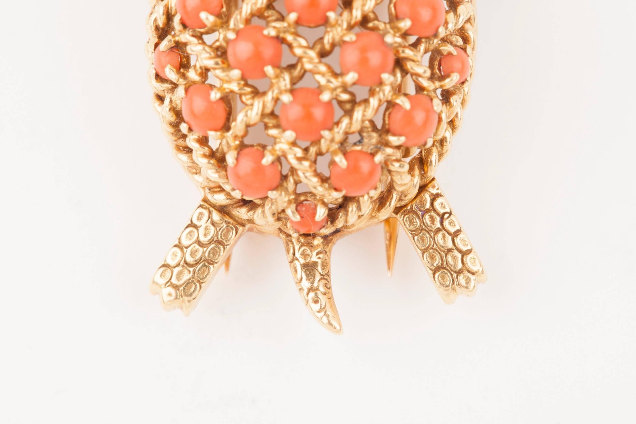 Gold and Coral Cartier Brooch 10