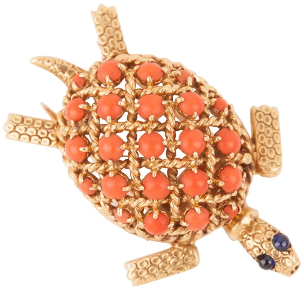 Gold and Coral Cartier Brooch