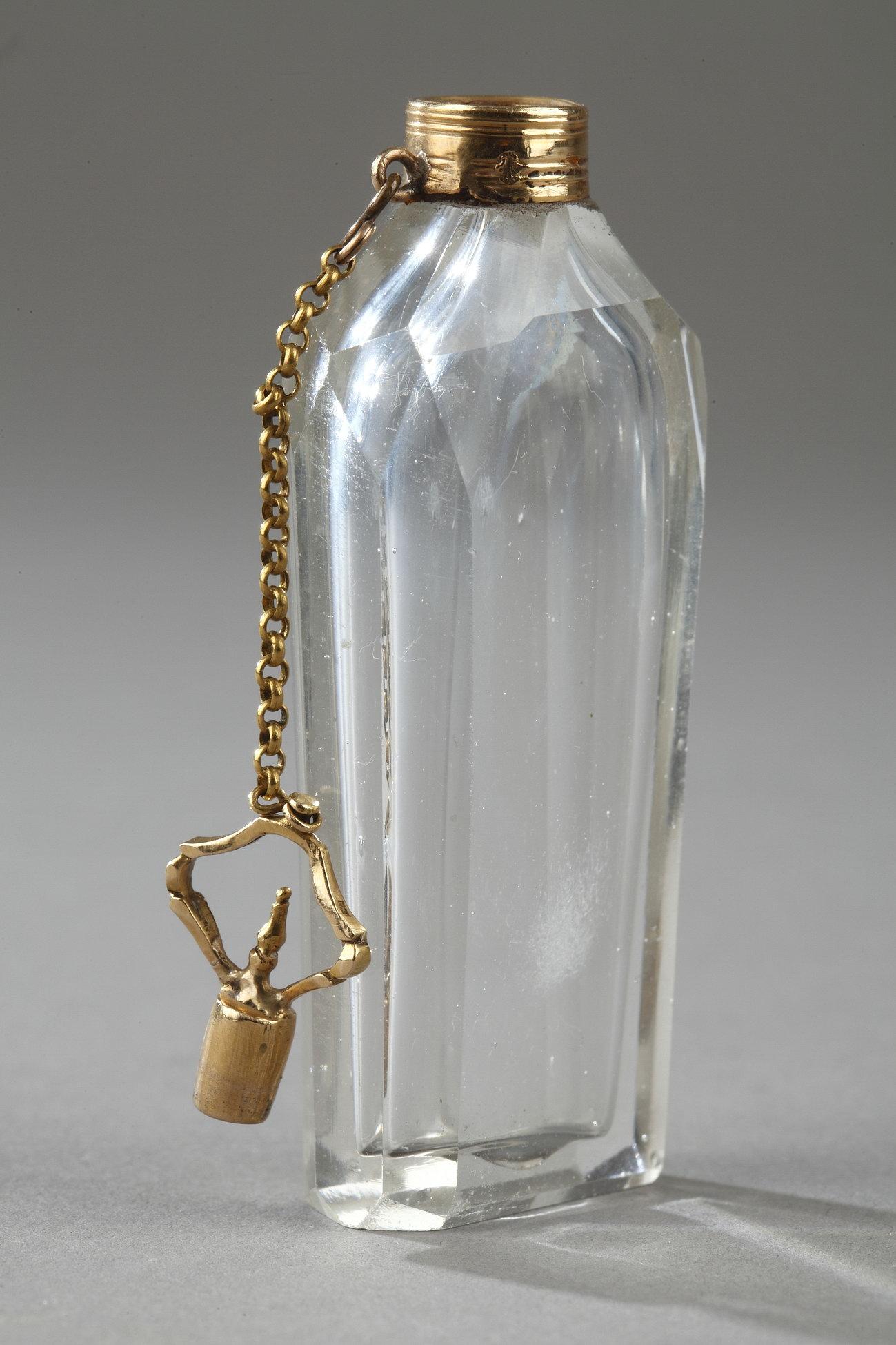 Antique Cushion Cut Gold and Crystal Flask, 18th Century