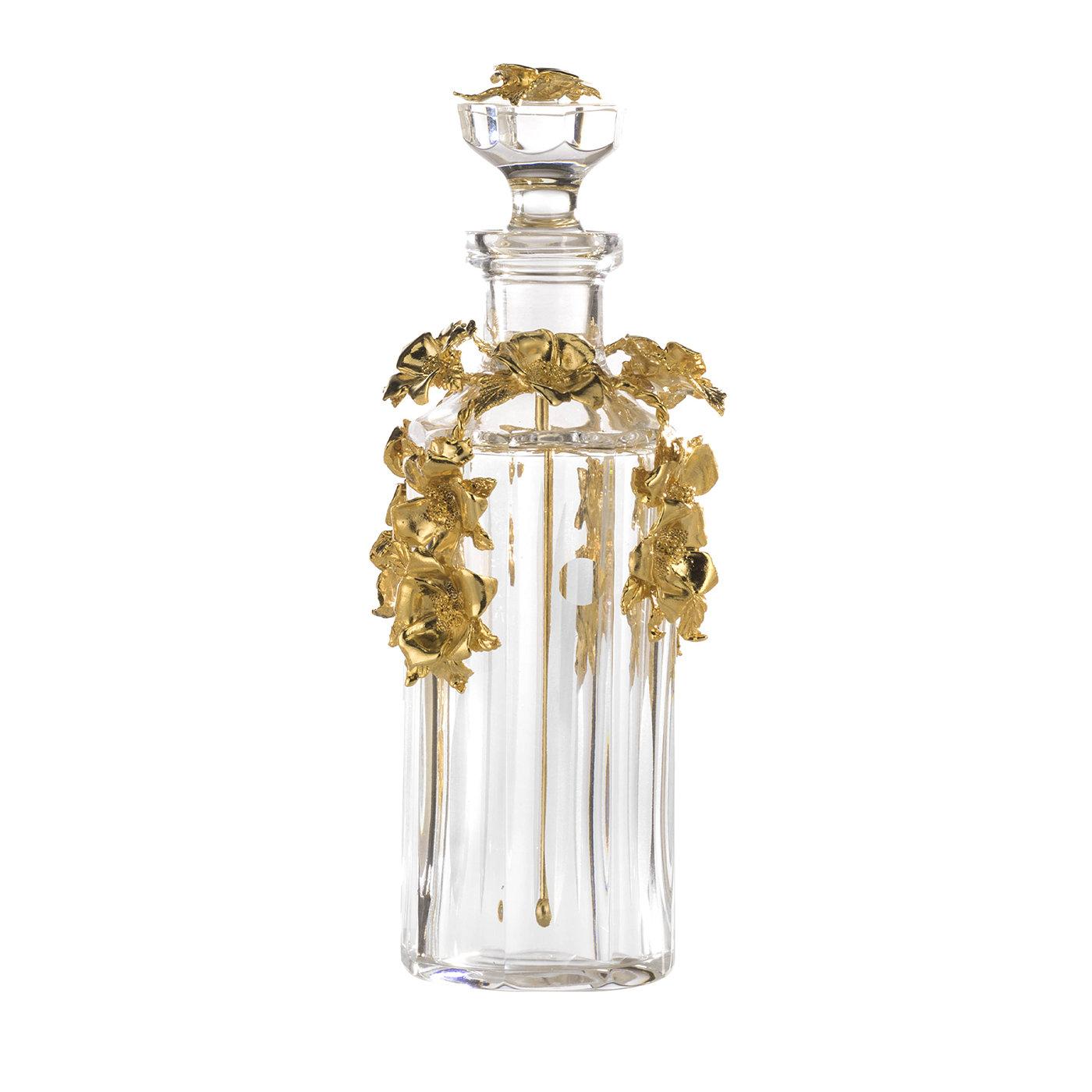 Gold and Crystal Hibiscus Perfume Bottle For Sale