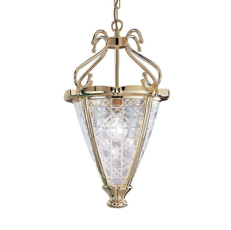 Old and new blend seamlessly together in this remarkable suspension light that showcases a sculptural profile reminiscent of old lanterns. Marked by a polished gold finish, the frame features a top with scalloped edges suspended from a central stem