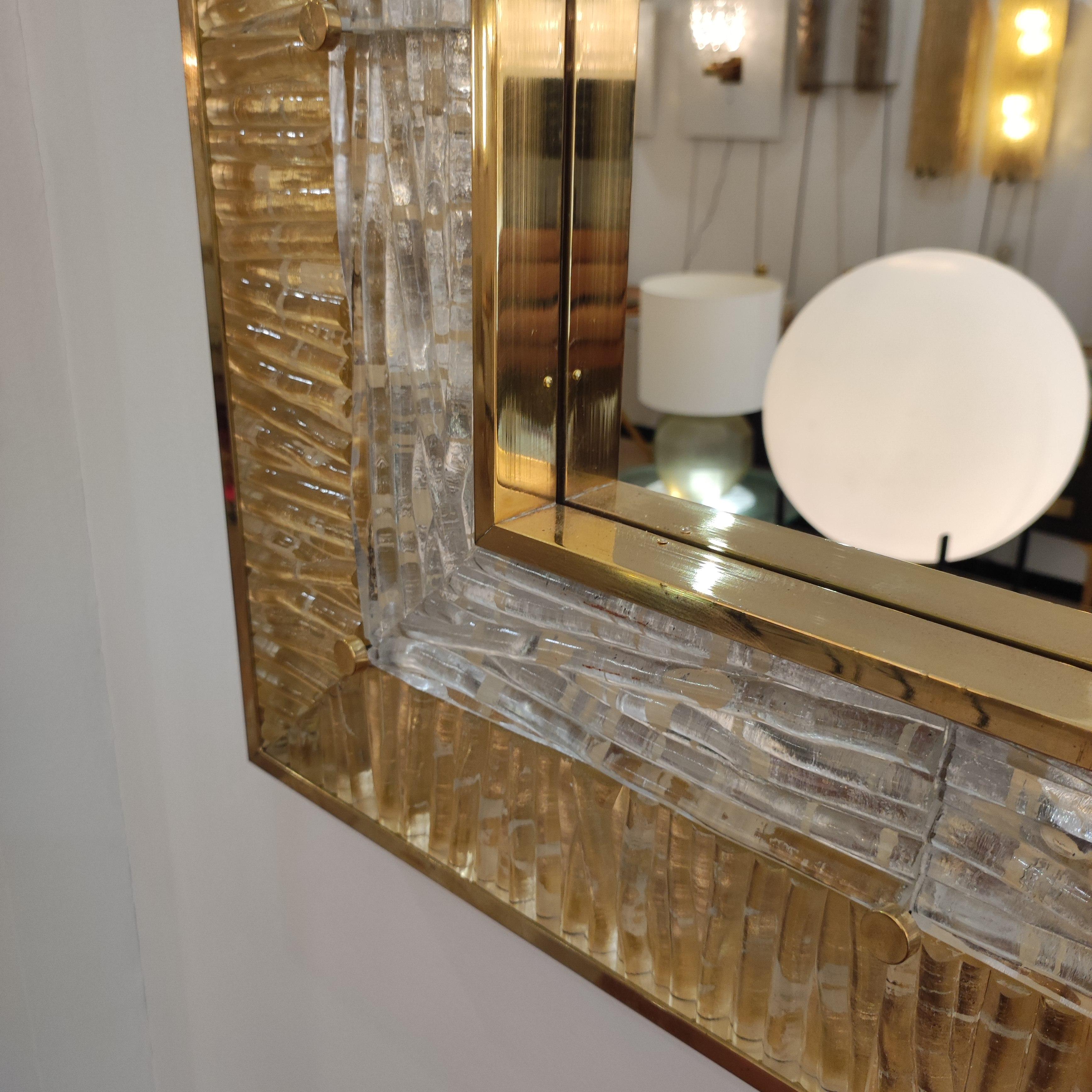 Gold and Crystal Murano Glass and Brass Mirror For Sale 5