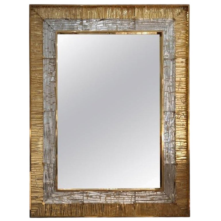 Gold and Crystal Murano Glass and Brass Mirror