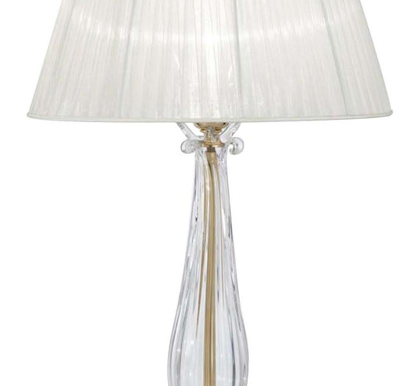 italien Lampe de bureau en or et cristal avec abat-jour en organza en vente