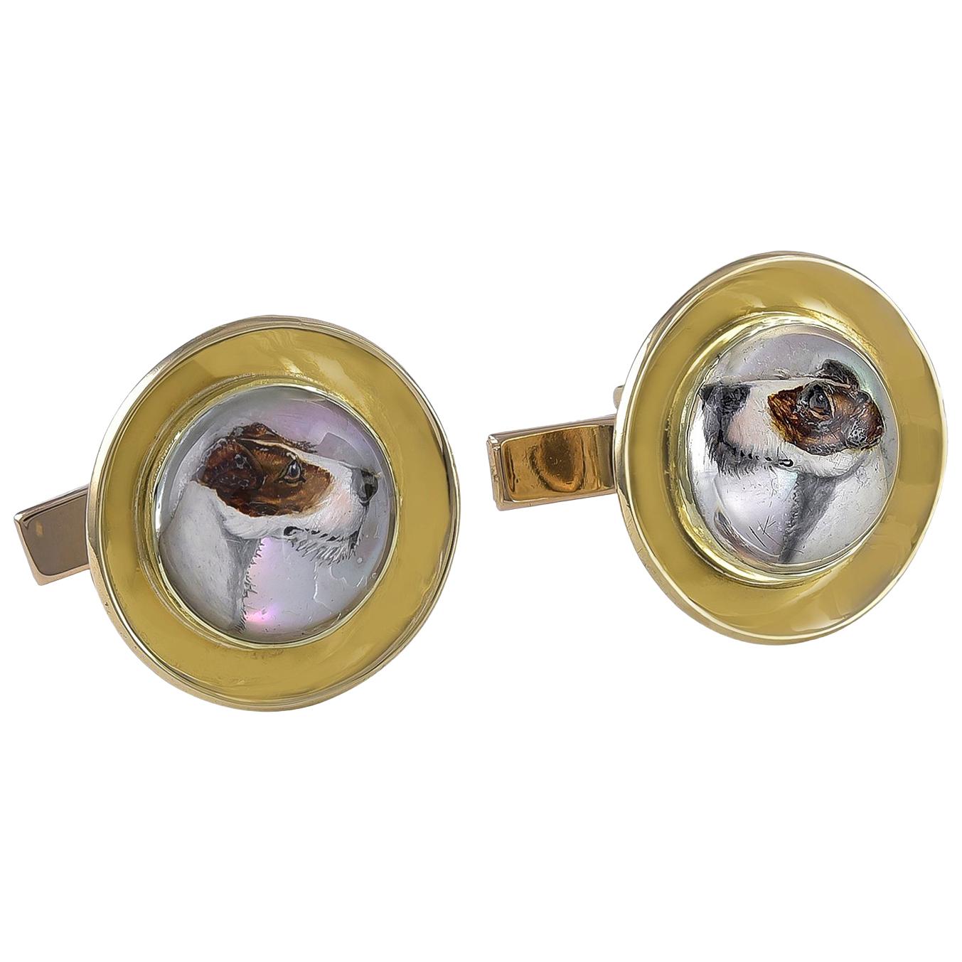 Gold and Crystal Terrier Cufflinks For Sale