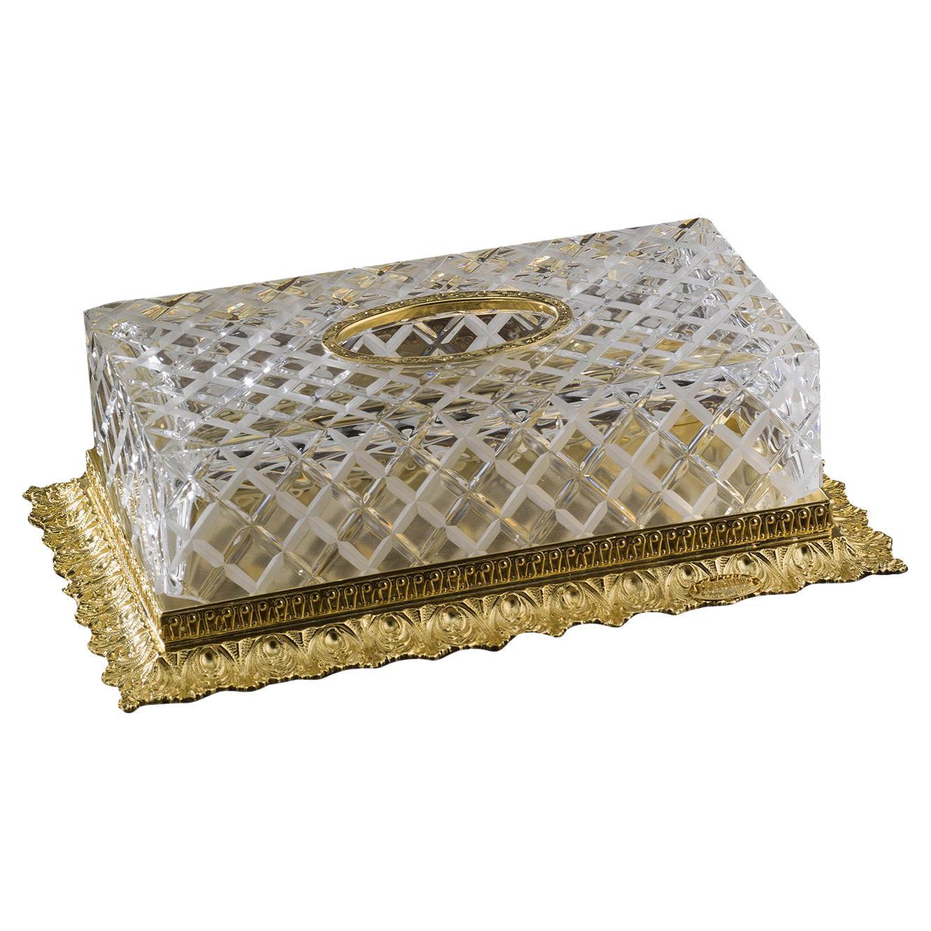 Gold and Crystal Tissue Box Holder For Sale