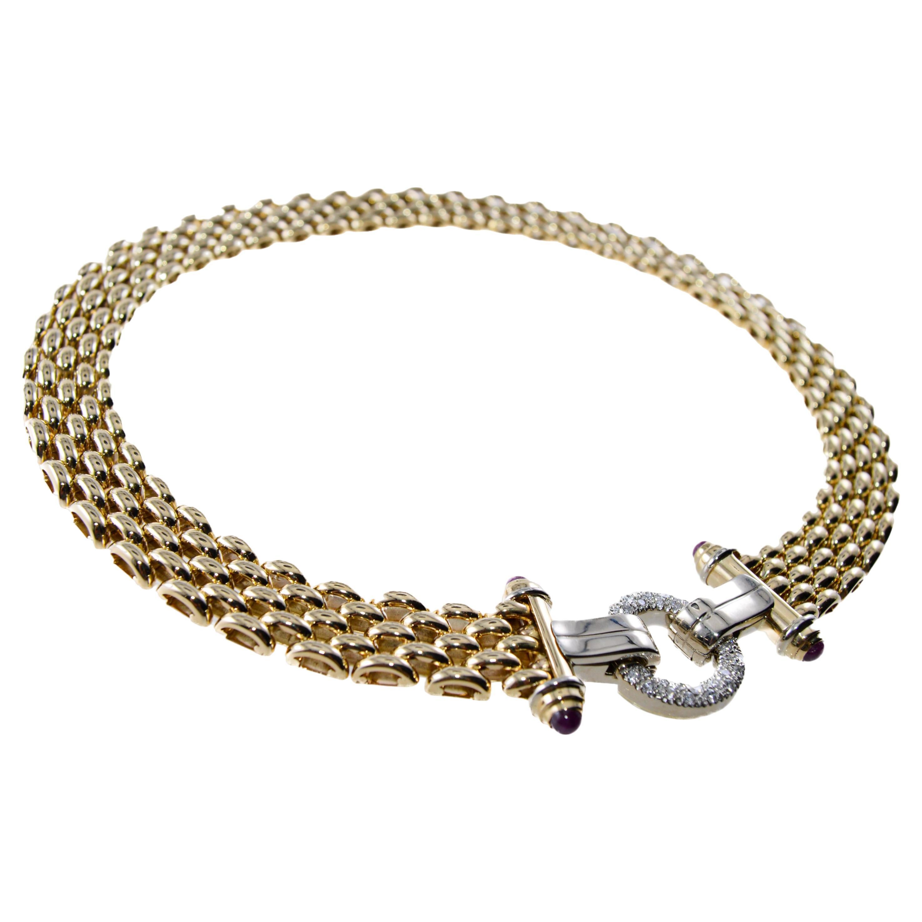 Gold und Diamant 14Kt. Moderne Halskette aus massivem Gold, handgefertigt in Italien im Zustand „Hervorragend“ im Angebot in Long Beach, CA