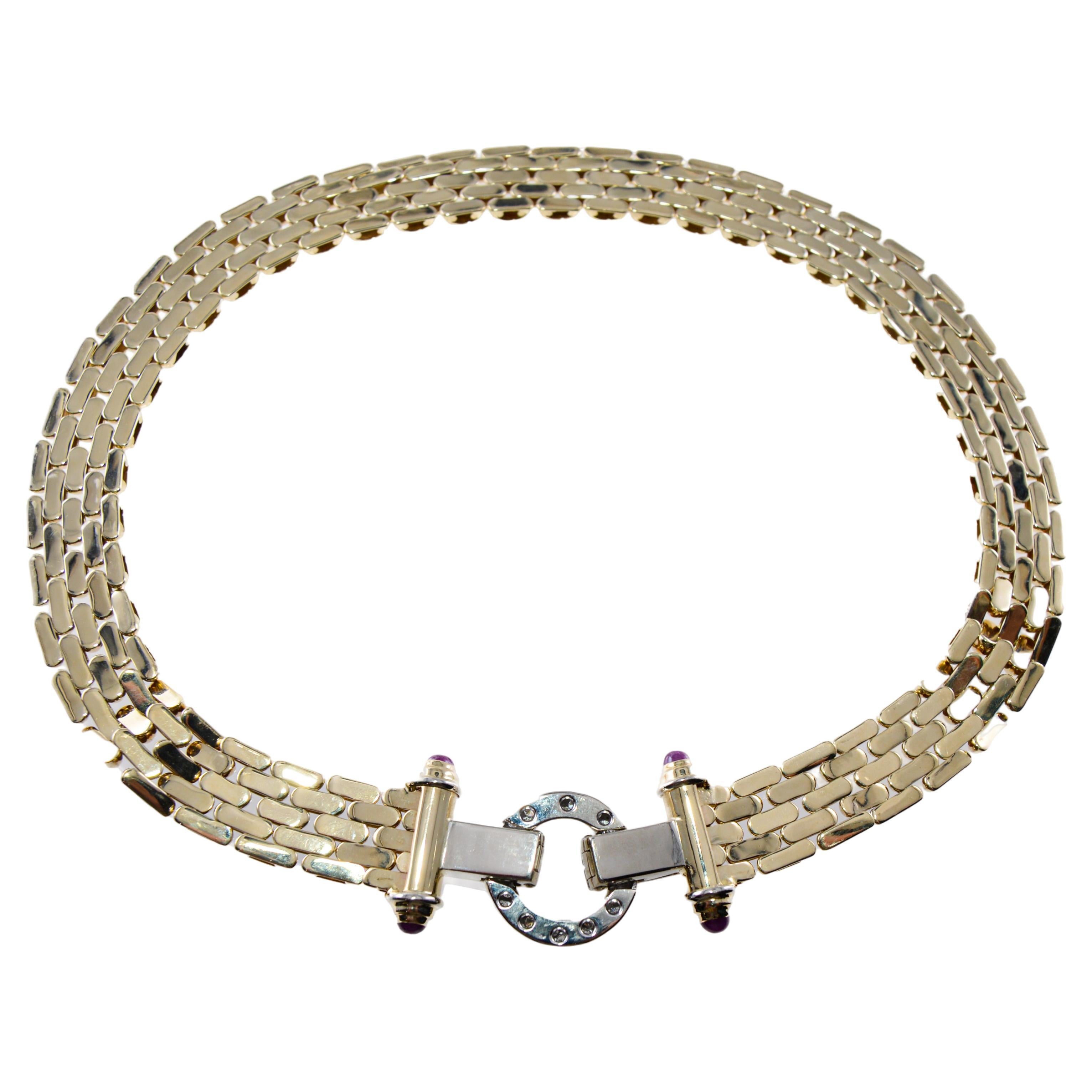 Women's Gold and Diamond 14Kt. Solid Gold Modern Necklace Hand Constructed in Italy For Sale
