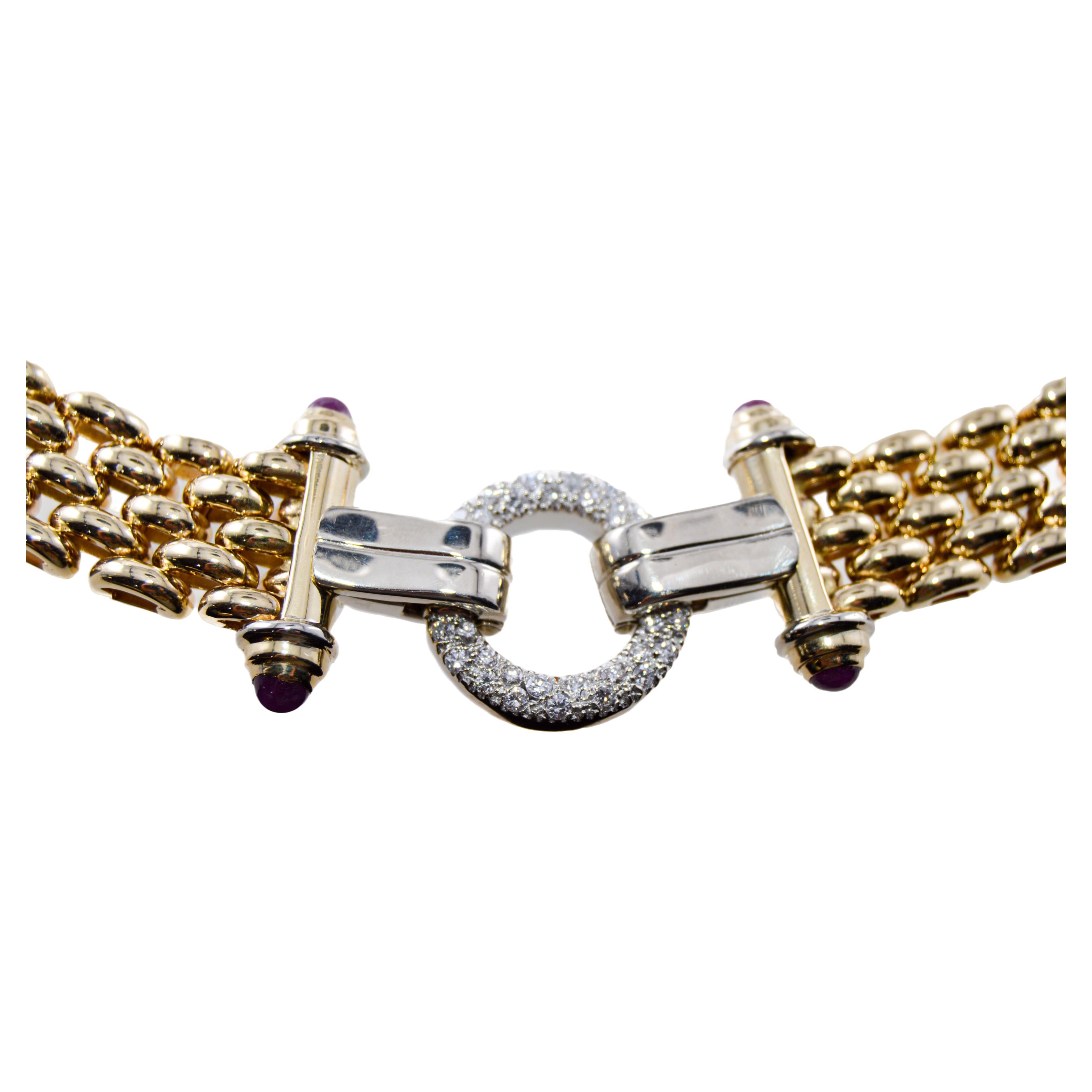Gold and Diamond 14Kt. Solid Gold Modern Necklace Hand Constructed in Italy For Sale 2