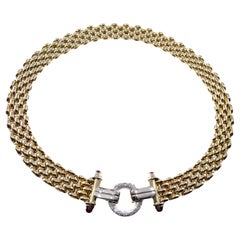 Gold and Diamond 14Kt. Solid Gold Modern Necklace Hand Constructed in Italy