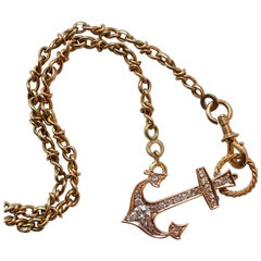 Antique Gold and Diamond Anchor Pendant and Chain