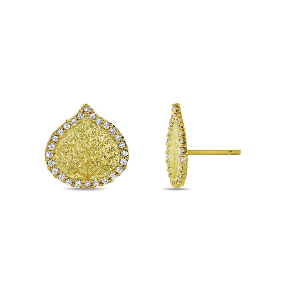 Encased in diamonds with a heart gold, 18 karat of course, our Aspen Leaf Earrings are a stunning homage to the town we at Best & Co. call home. 

