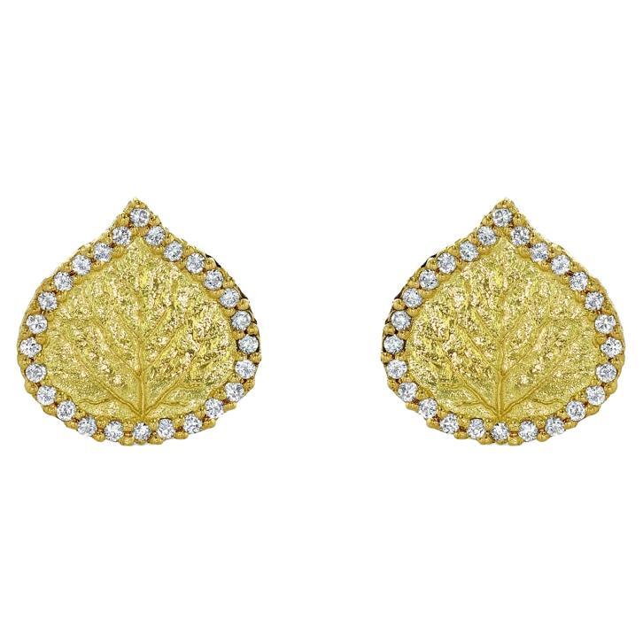 Gold and Diamond Aspen Leaf Earrings 'Large'