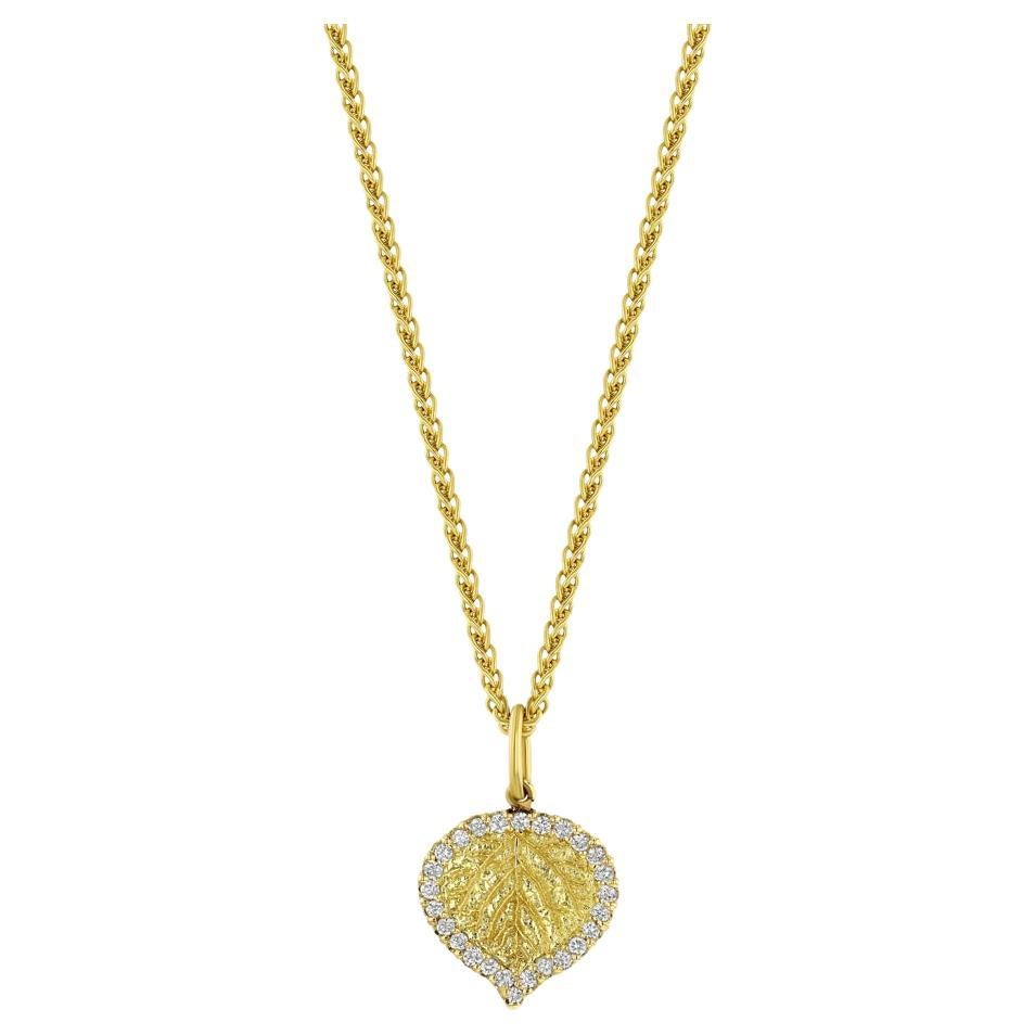 Halskette mit Aspenblatt-Anhänger aus Gold und Diamanten im Angebot