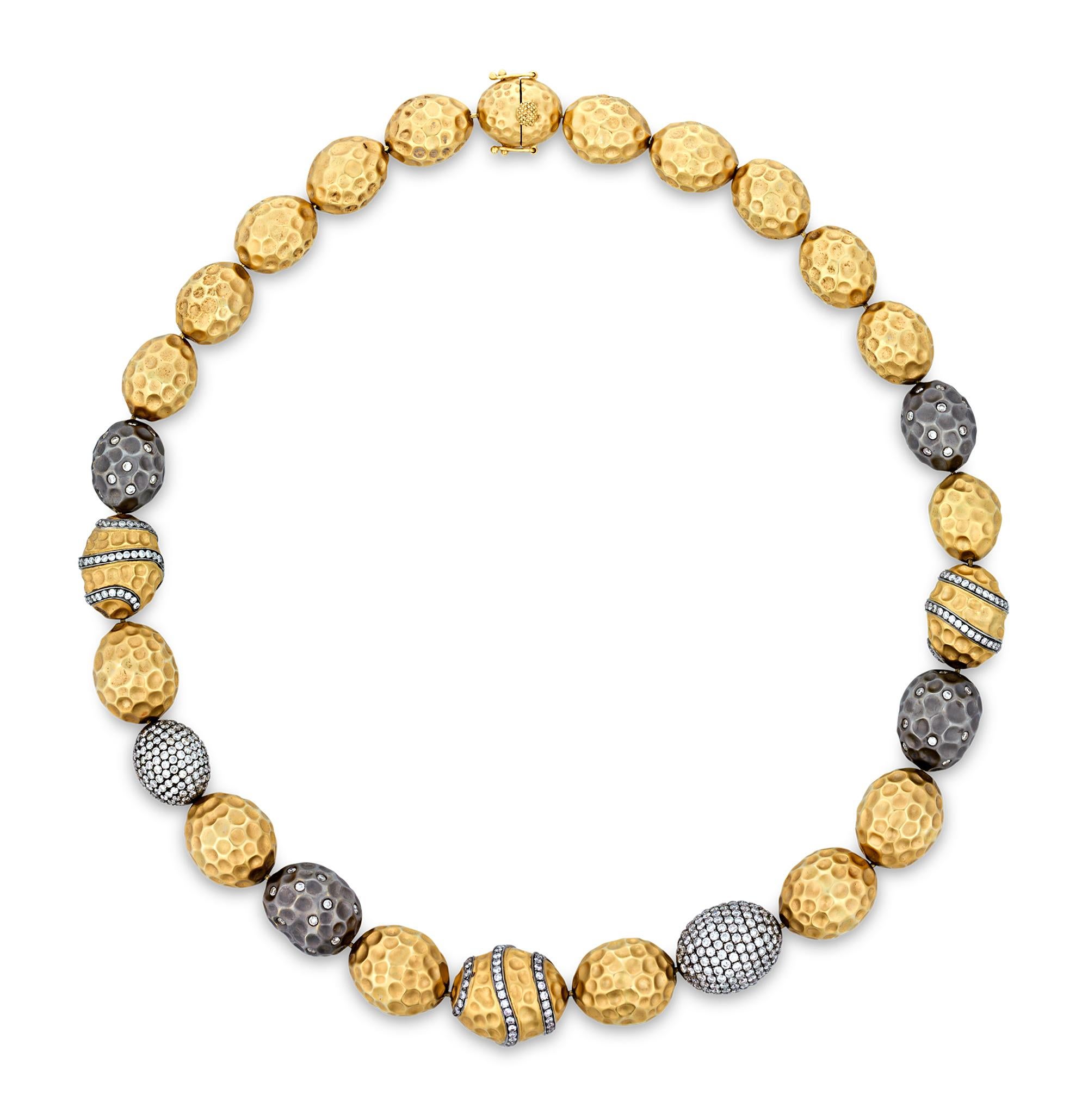 Modern Gold And Diamond Bead Necklace, 8.80 Carats For Sale
