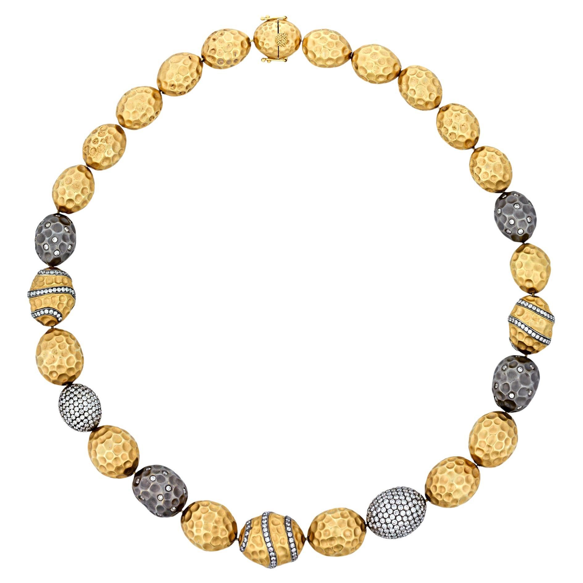 Gold And Diamond Bead Necklace, 8.80 Carats For Sale