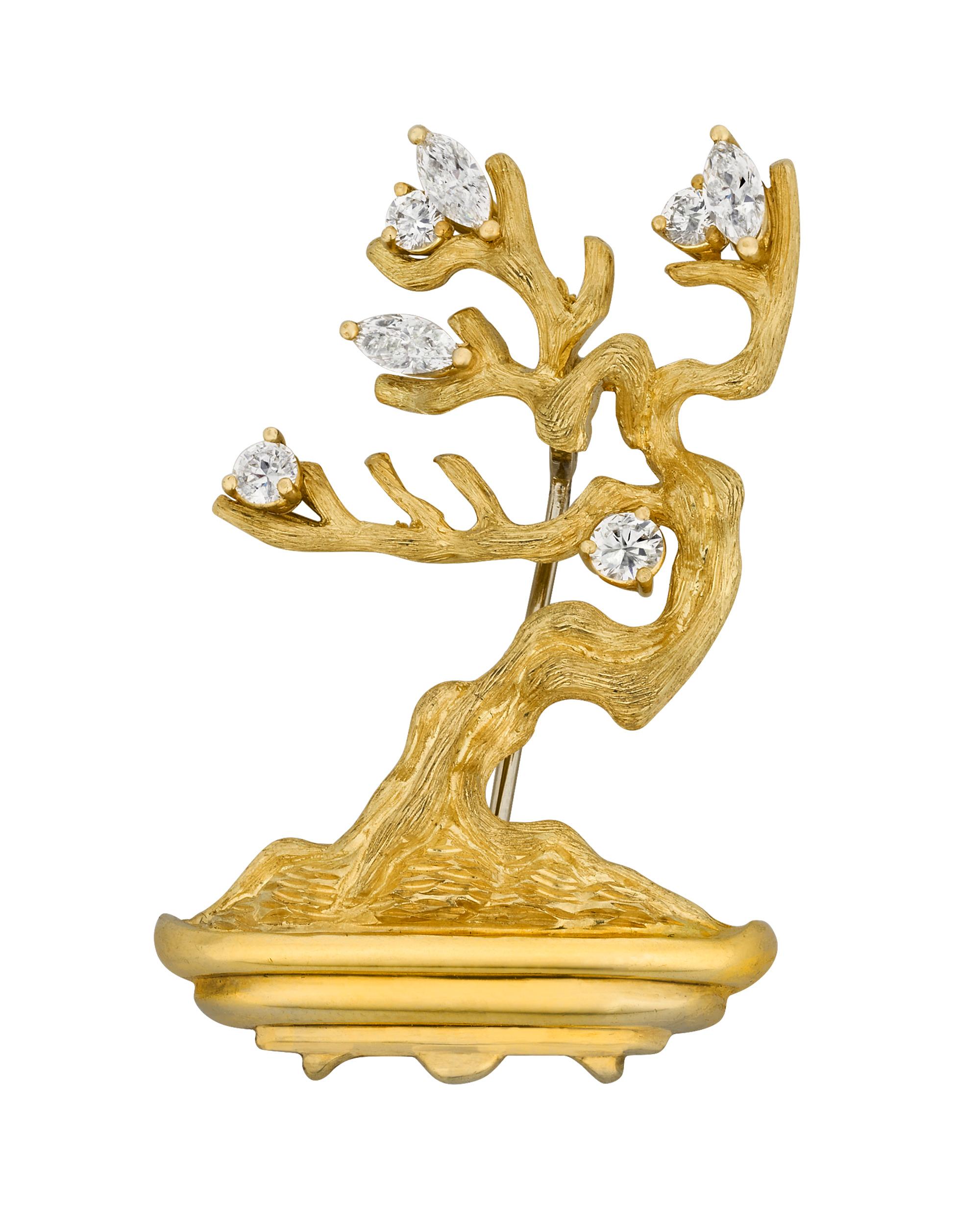 Bonsai-Baumbrosche aus Gold und Diamanten von Henry Dunay (Retro) im Angebot