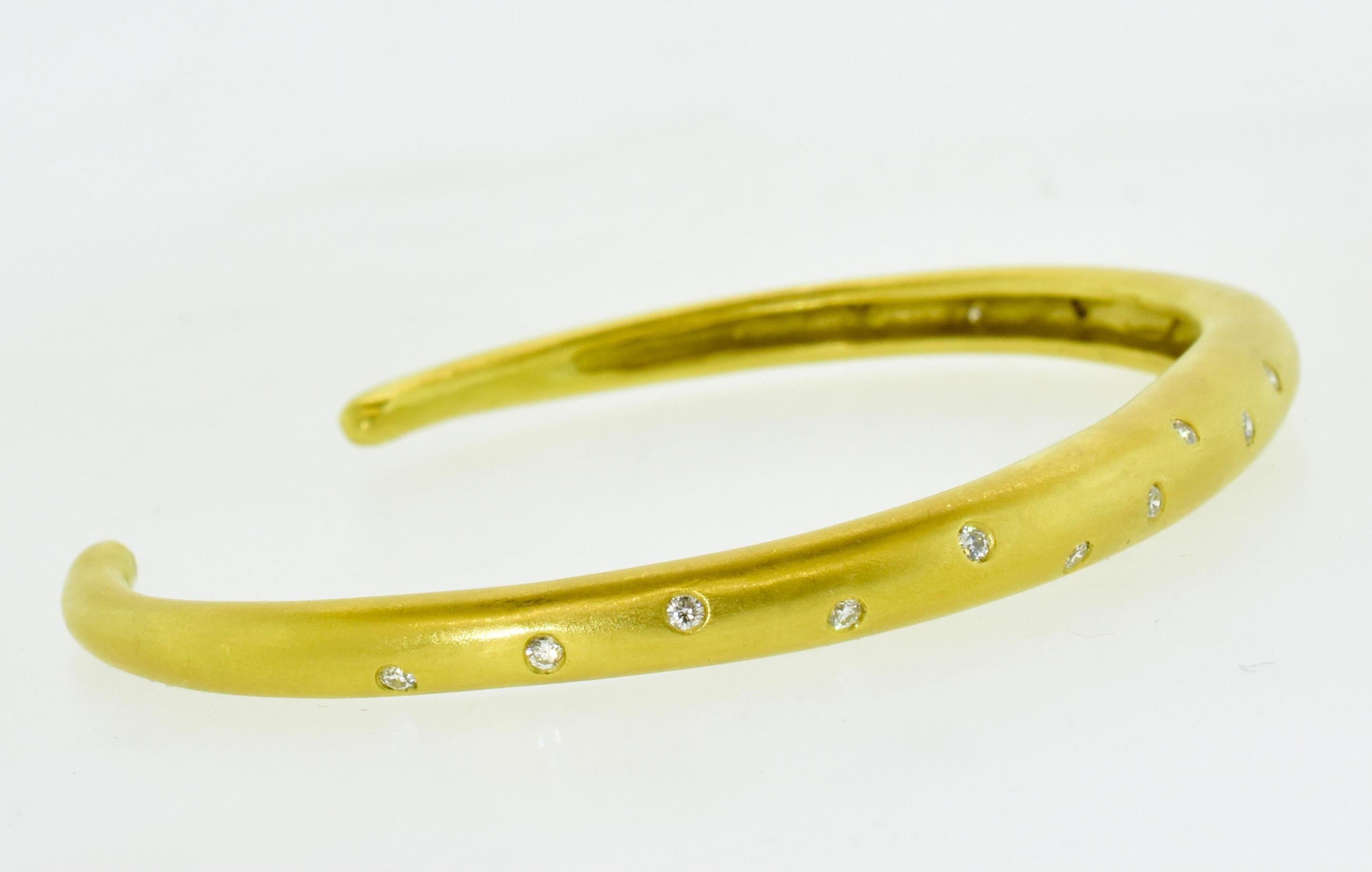 Contemporary 18K Heavy Gold and Diamond Hand Made Bracelet