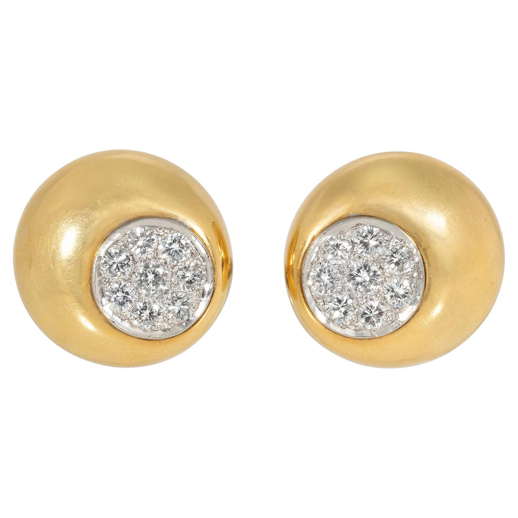 Boucles d'oreilles convexes en or et diamants