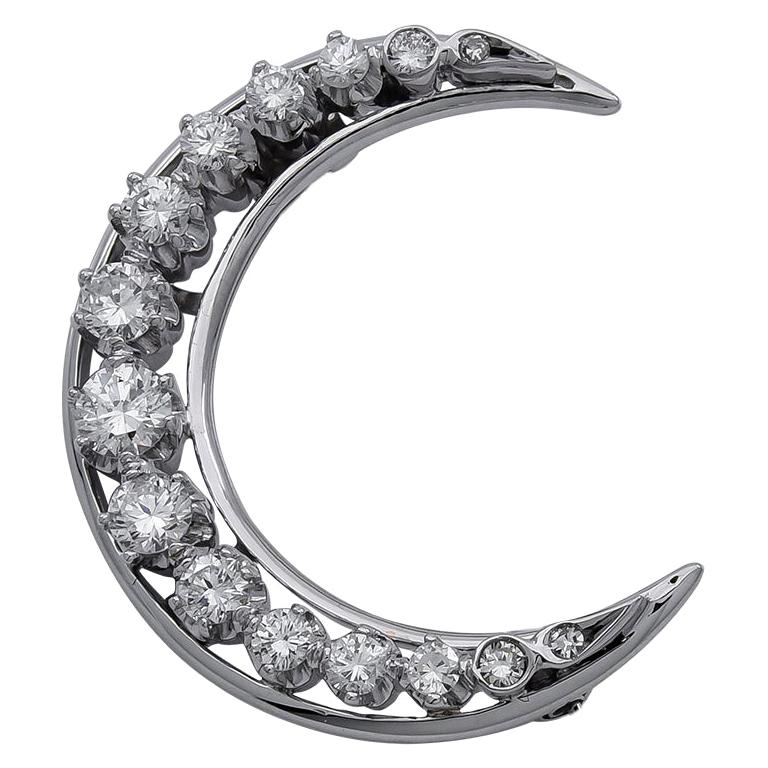 Gold and Diamond Crescent Brooch