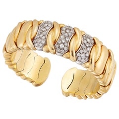 Gold and Diamond Cuff Bangle, 18 Karat Yellow Gold